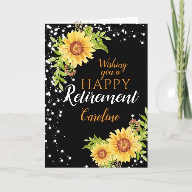 Happy Retirement Floral Sunflower Black Card (Front)