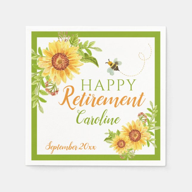 Happy Retirement Floral Sunflower Napkins (Front)