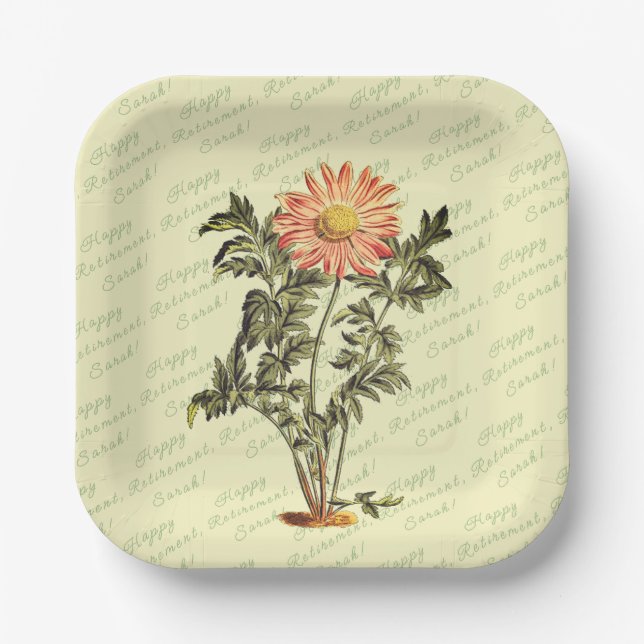 Happy Retirement Flower Personalised Paper Plate (Front)
