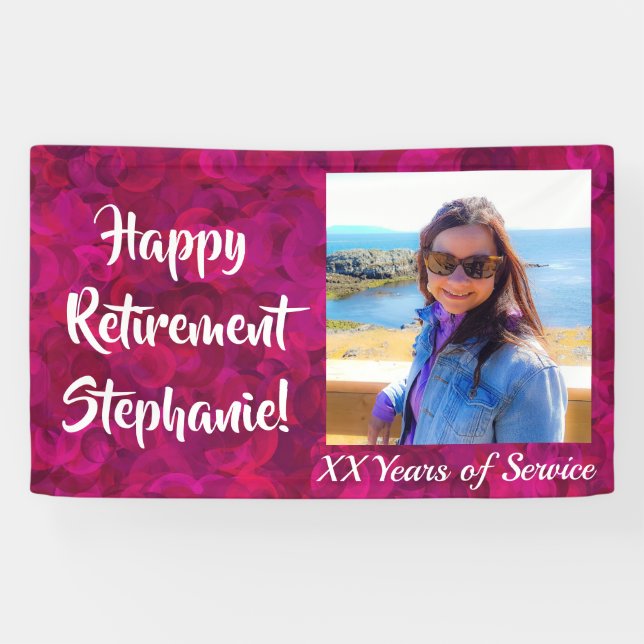 Happy Retirement Fuchsia Pink Personalised Photo Banner (Horizontal)