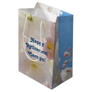 Happy Retirement gift Bags Add custom Name Blossom