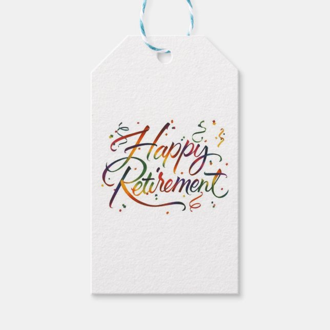 Happy Retirement Gift Tags (Happy Retirement tag, showcasing the colorful "Happy Retirement" text.)