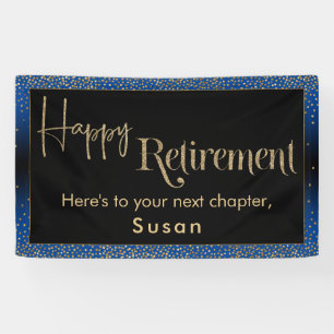 Happy Retirement Gold Confetti, Bright Blue Banner