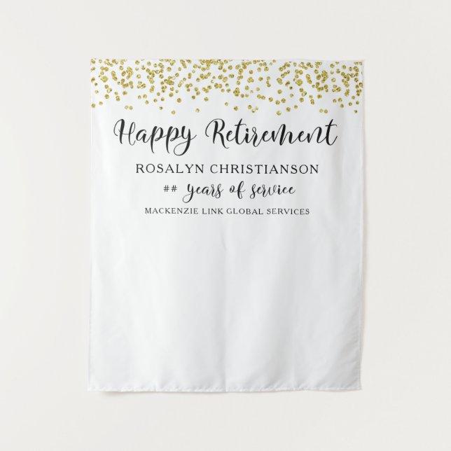 Happy Retirement Gold Confetti Script Personalised Tapestry (Front)