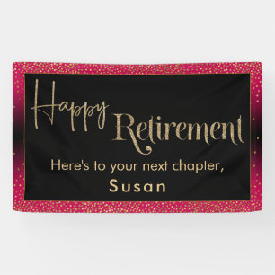 Happy Retirement Gold Glitter Confetti Raspberry Banner