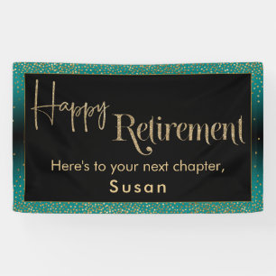 Happy Retirement Gold Glitter Confetti Teal Ombre Banner