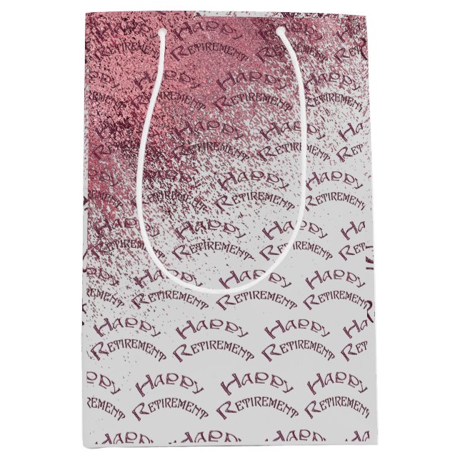 Happy Retirement Gold Pink Glitter Medium Gift Bag (Front)