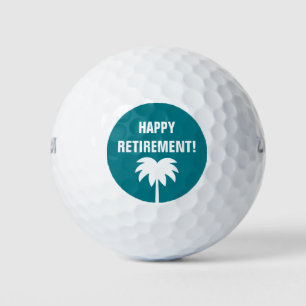 Happy Retirement golf ball set with palm tree logo