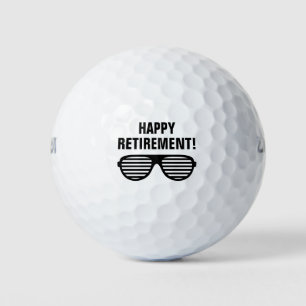 Happy Retirement golf balls with cool party shades