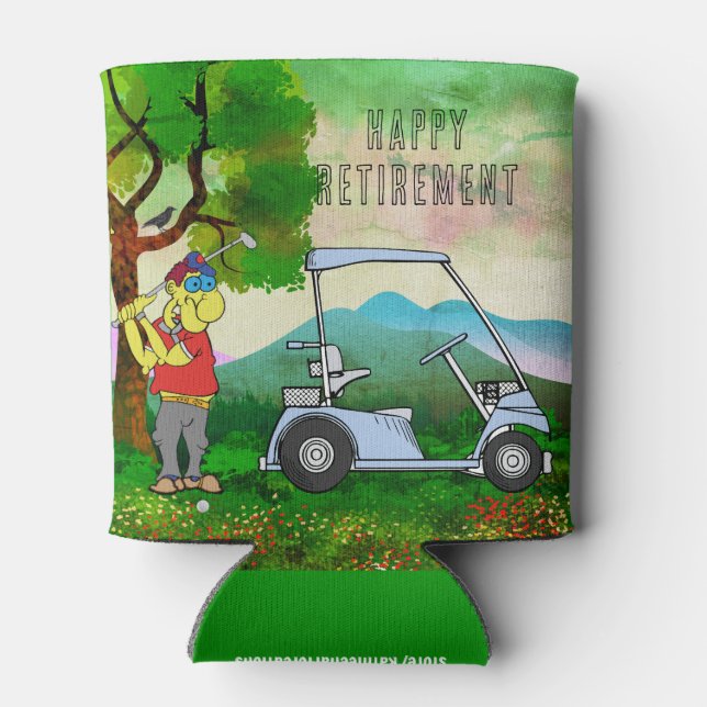 Happy Retirement Golfer and Golf Cart Can Cooler (Back)