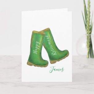 Happy Retirement green gardening welly boot Card