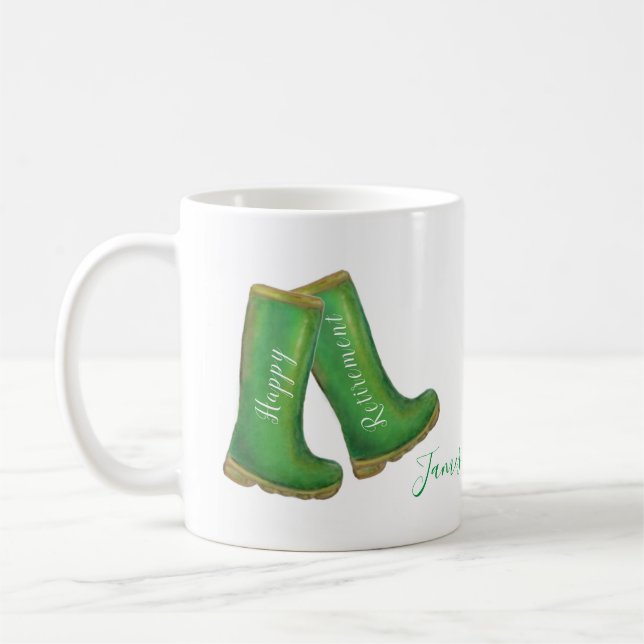 Happy Retirement green gardening welly boot Coffee Mug (Left)
