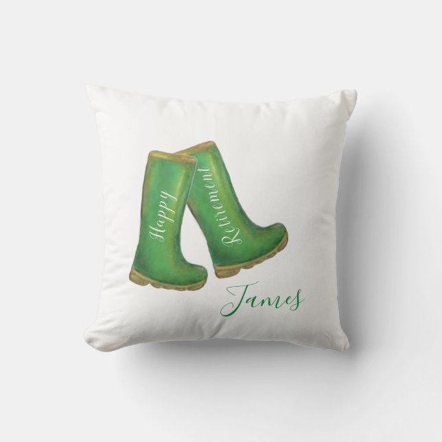 Happy Retirement green gardening welly boot Cushion (Front)