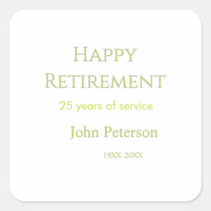 Happy retirement green name year years of service square sticker