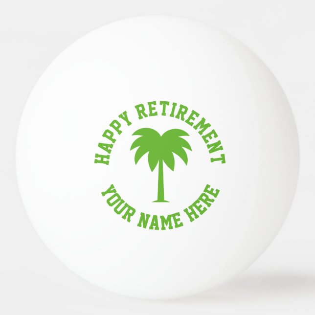 Happy retirement green palm tree logo table tennis ping pong ball (Front)