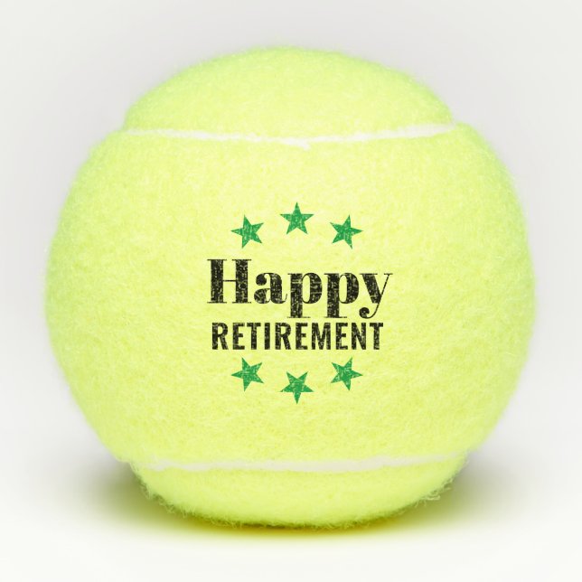 Happy Retirement Green Star Tennis Balls (Front)