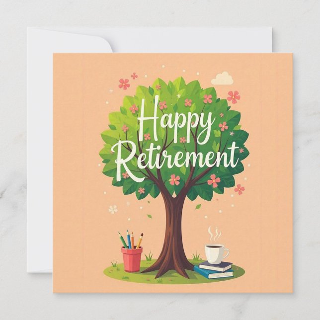 Happy Retirement  Holiday Card (A cheerful illustration featuring a large, vibrant tree.)