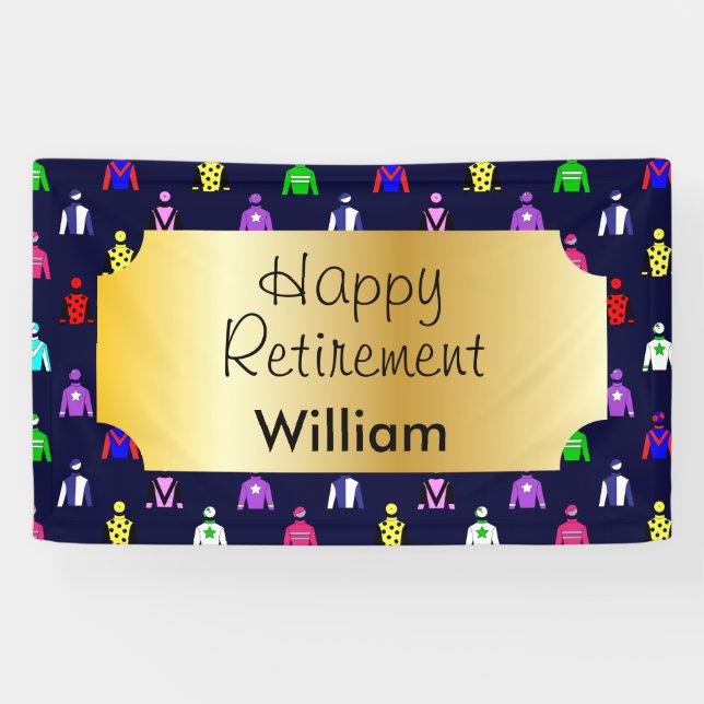 Happy Retirement Horse Racing Jockey Silks Banner (Horizontal)
