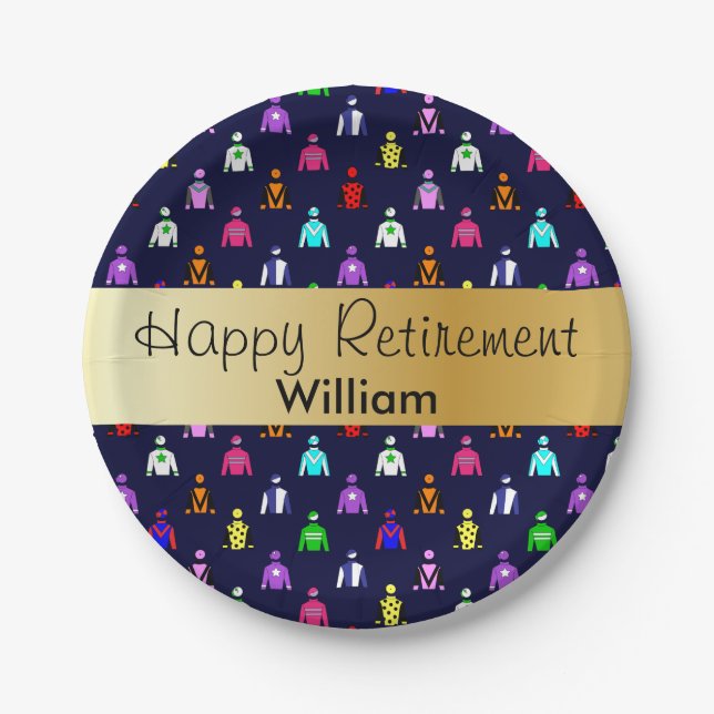 Happy Retirement Horse Racing Jockey Silks Paper Plate (Front)