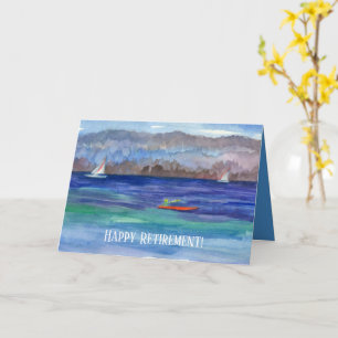 Happy Retirement Kayaking Sailboats Lake Card