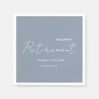 Happy Retirement Modern Dusty Blue Personalised Napkin