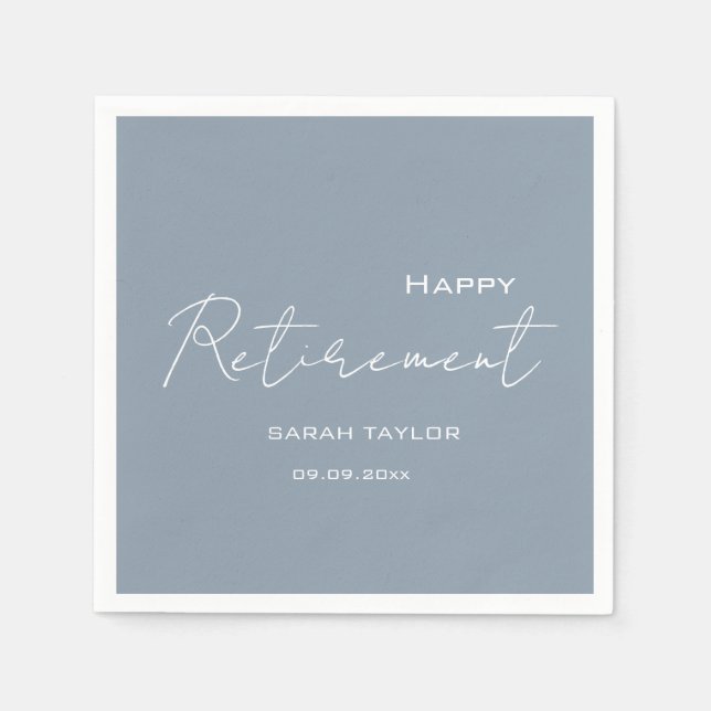 Happy Retirement Modern Dusty Blue Personalised  Napkin (Front)