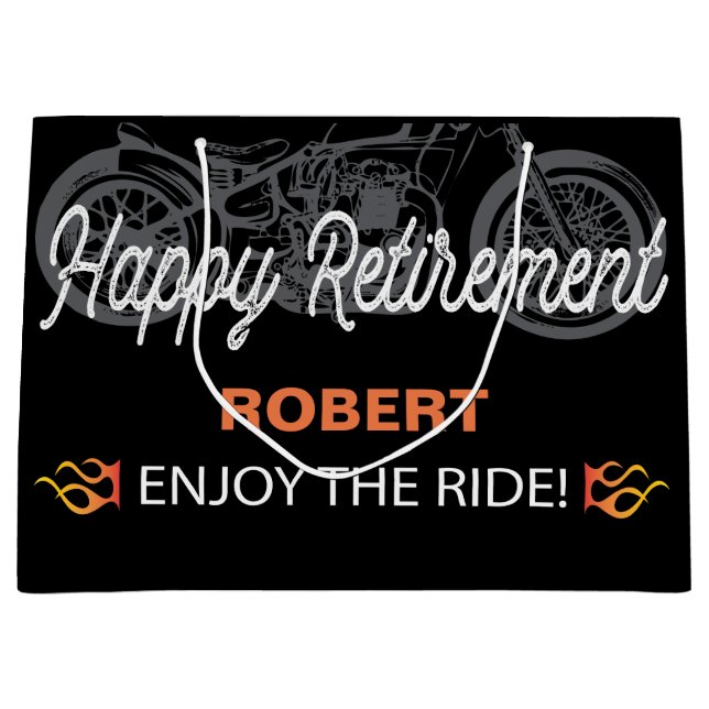 Happy Retirement Motorcycle image for biker  Large Gift Bag (Front)