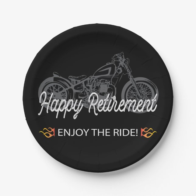 Happy Retirement Motorcycle Rider Paper Plate (Front)