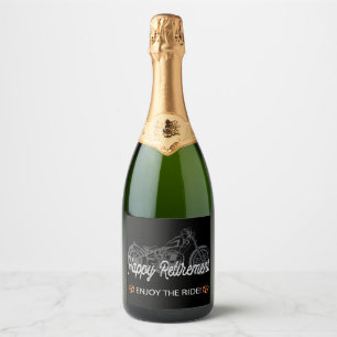 Happy Retirement Motorcycle Rider Sparkling Wine Label