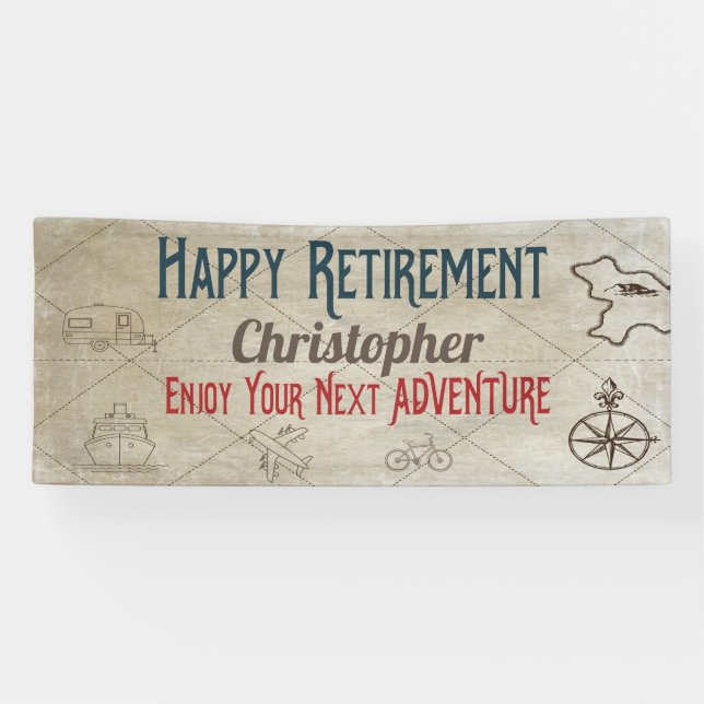 Happy Retirement New Adventure Monogrammed Banner (Horizontal)