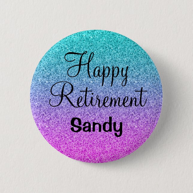 Happy Retirement Ombre Pink Blue Purple Glitter 6 Cm Round Badge (Front)