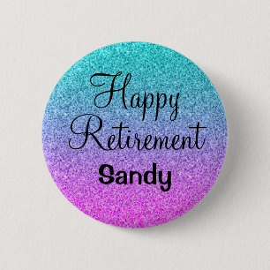 Happy Retirement Ombre Pink Blue Purple Glitter 6 Cm Round Badge