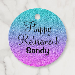 Happy Retirement Ombre Pink Blue Purple Glitter Favour Tags