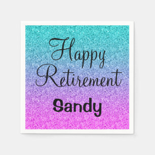 Happy Retirement Ombre Pink Blue Purple Glitter Napkin