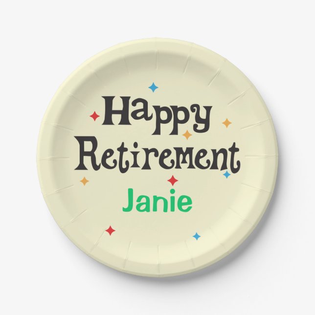 Happy Retirement Party add Name Paper Plate (Front)