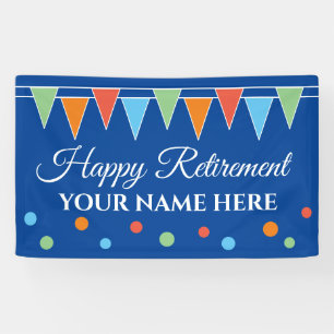 Happy retirement party banner with colourful flags