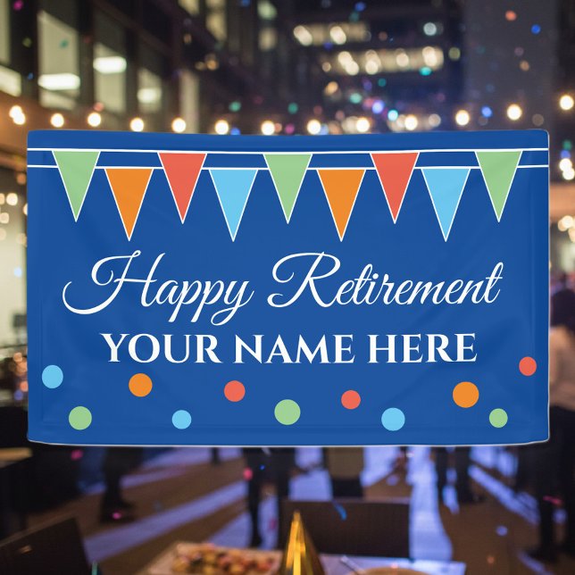 Happy retirement party banner with colourful flags (retirement party banner)