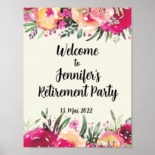 Happy Retirement Party Floral Welcome Sign (Front)