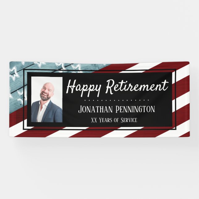 Happy Retirement Party Patriotic Photo  Banner (Horizontal)