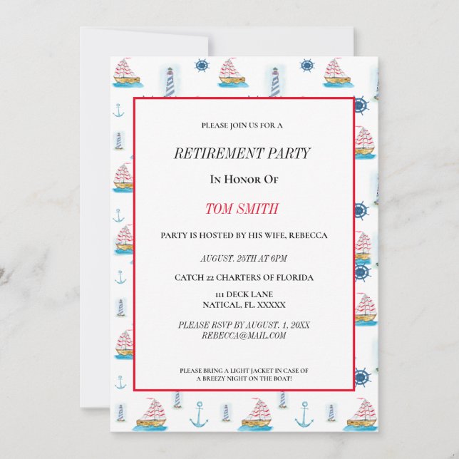 Happy Retirement Party Watercolor Nautical Invitation (Front)