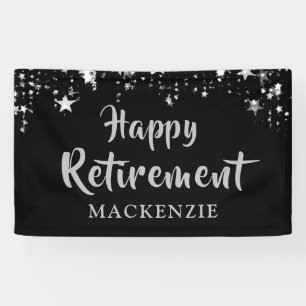 HAPPY RETIREMENT Personalised Black Silver Stars Banner