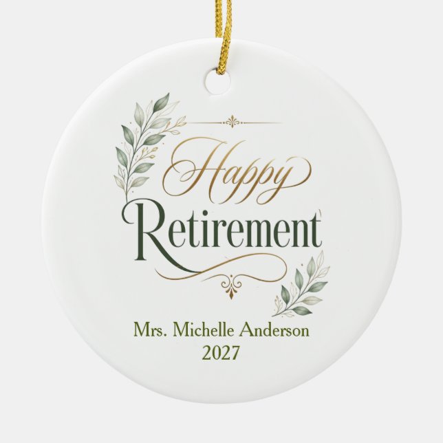 Happy Retirement Personalised Name Ceramic Tree Decoration (Front)