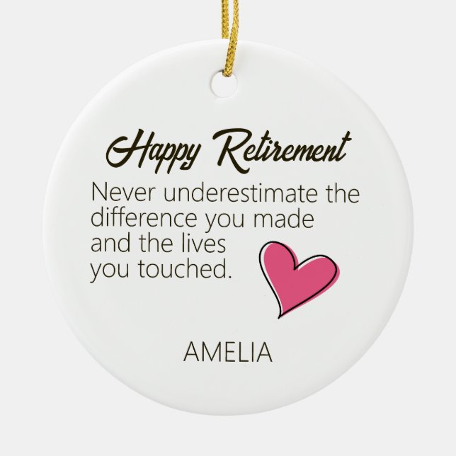 Happy Retirement Personalised Name Gift Ceramic Tree Decoration (Front)