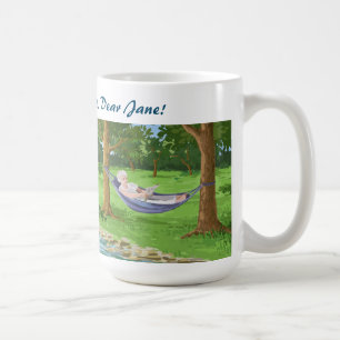 Happy Retirement Personalised Name Lady in Hammock Coffee Mug