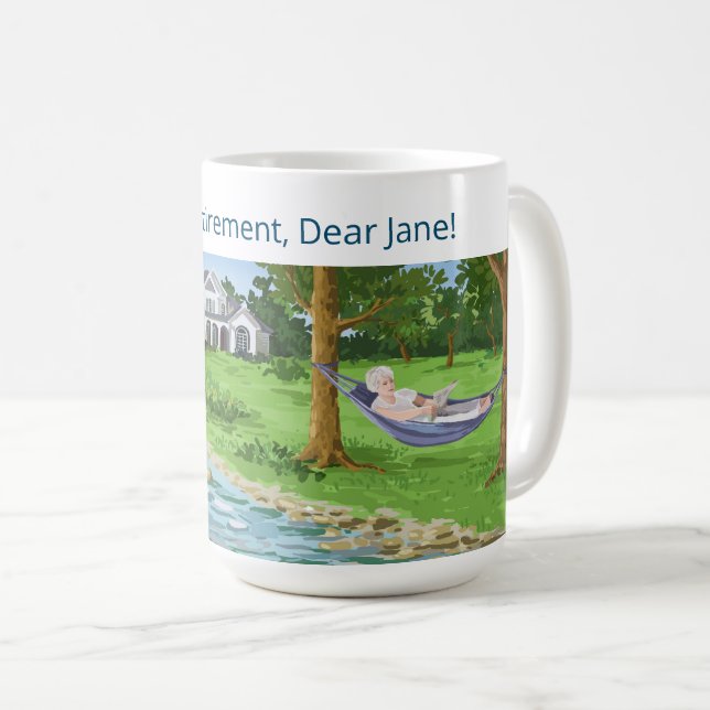 Happy Retirement Personalised Name Lady in Hammock Coffee Mug (Front Right)