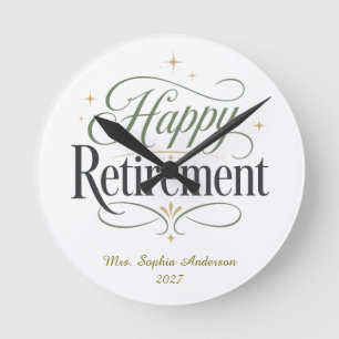 Happy Retirement Personalised Name Round Clock
