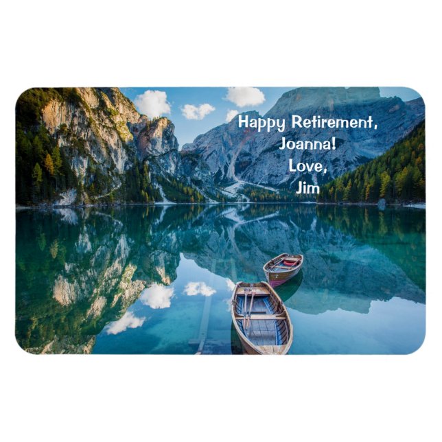 Happy Retirement Personalized Mountains Lake Magnet (Horizontal)