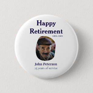 happy retirement photo 25 years service name 6 cm round badge