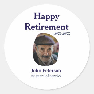 happy retirement photo 25 years service name classic round sticker