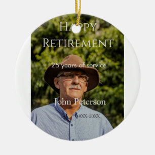 Happy retirement photo name year years of service ceramic tree decoration
